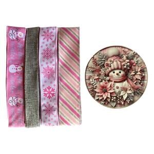 Blush Pink Snowman Wreath Kit | Winter Ribbon & Sign Craft Bundle DIY Decor